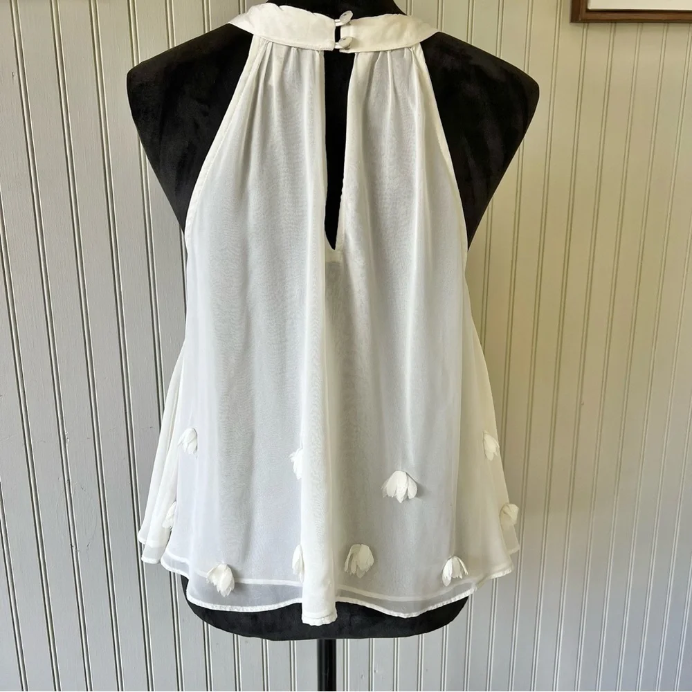 Free People Sleeveless Ivory Flower Appliqué Flowy Top
